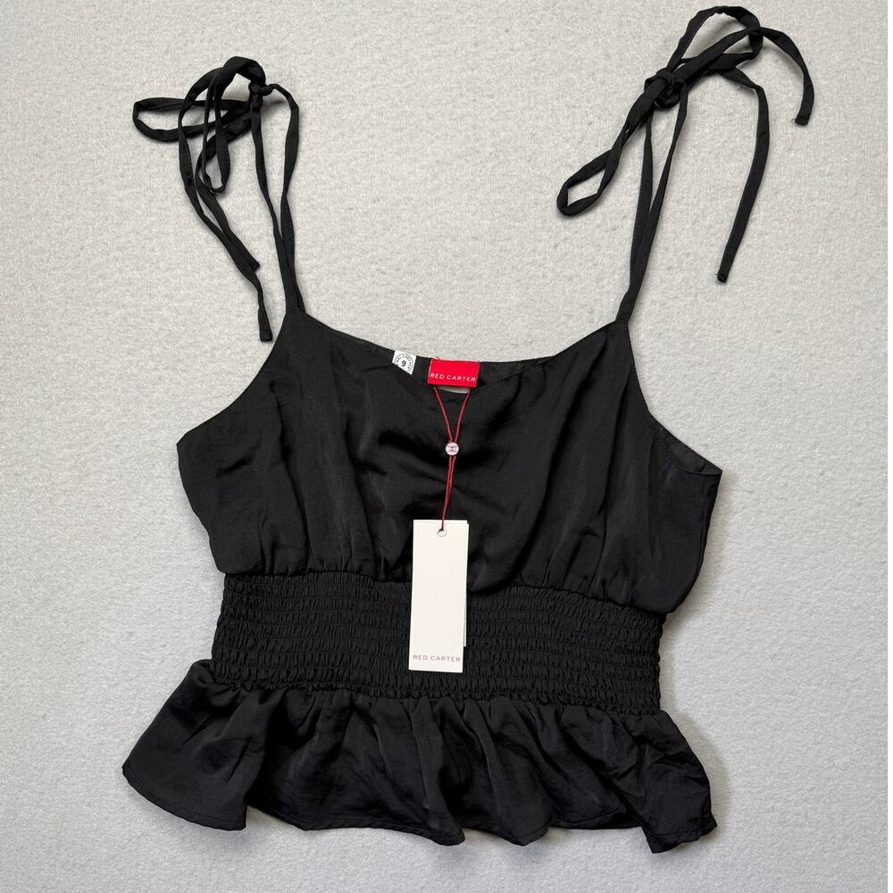 Red Carter Hammered Satin Coverup Cropped Cami Black Small $98